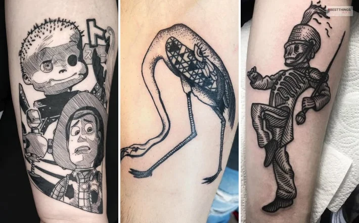 Black Ink Illustrative Tattoos