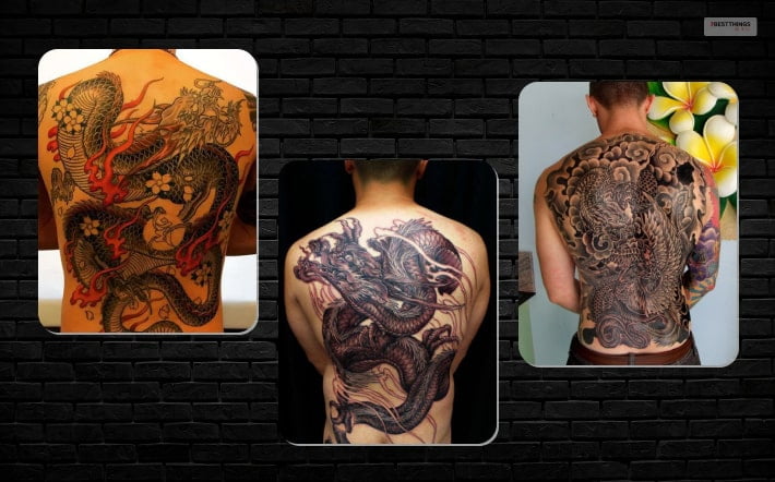 Men’s Japanese dragon Spine Tattoo   