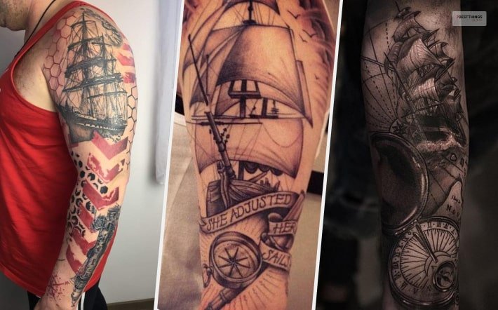 Modern Full Sleeve Ship Tattoo  