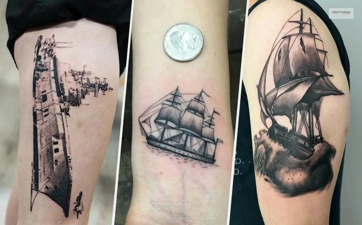 prompthunt A realistic tattoo design sketch of a pirate ship white  background black and white highly detailed tattoo shaded tattoo  hyperrealistic tattoo
